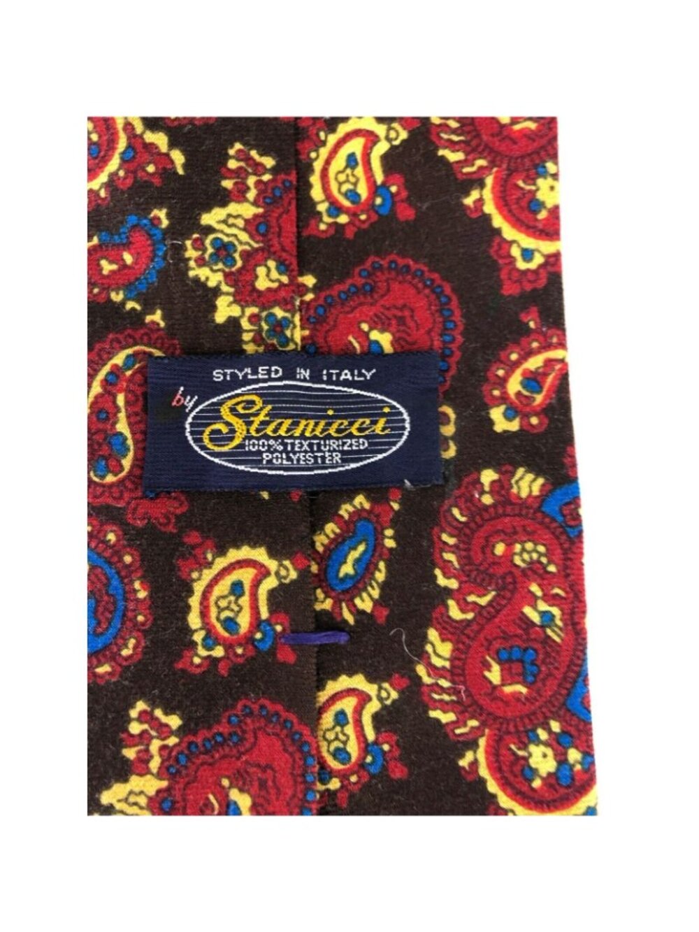 Stanicci 100% Textured Polyester Mens Multicolor Paisley Tie Necktie Red Blue - Picture 3 of 6
